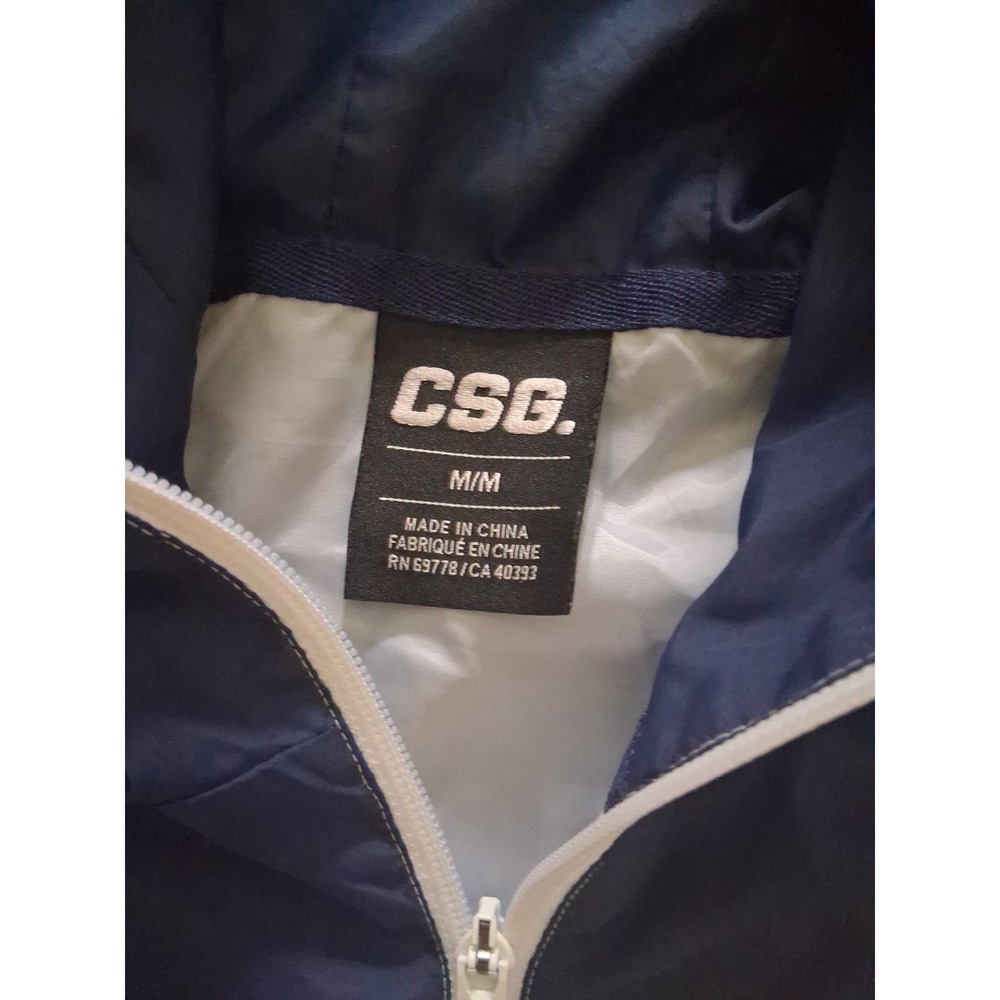 CSG Men's Medium Red White Blue Lightweight Windbreaker Zip Up Hooded read - Picture 2 of 10
